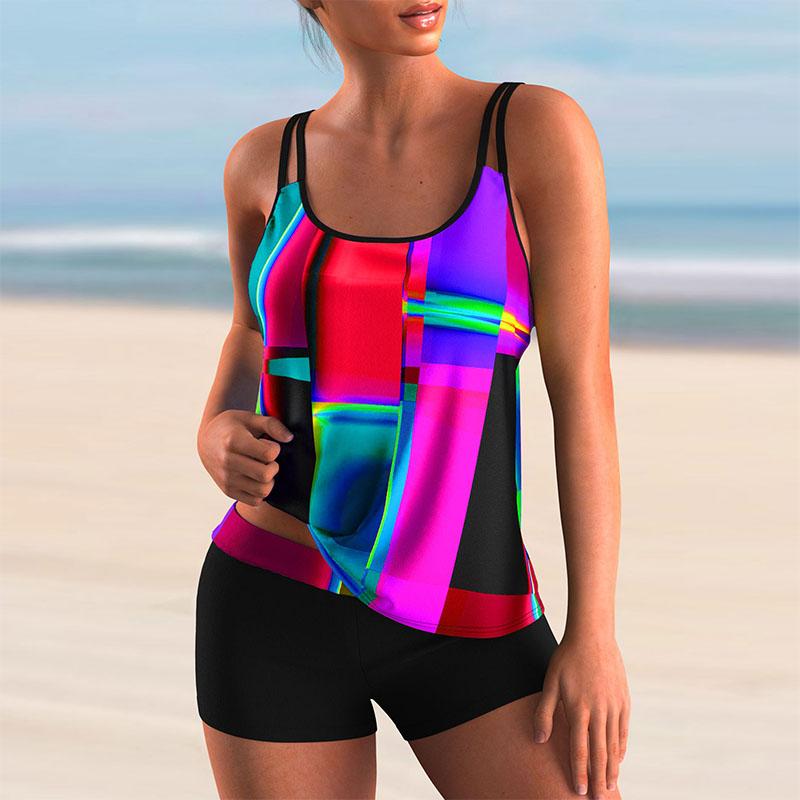 Женские модные многослойные купальники на бретельках с принтом