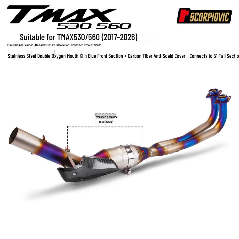 Двухпоршневой глушитель из нержавеющей стали для TMAX530/560 с камерой противодавления, передняя и задняя части