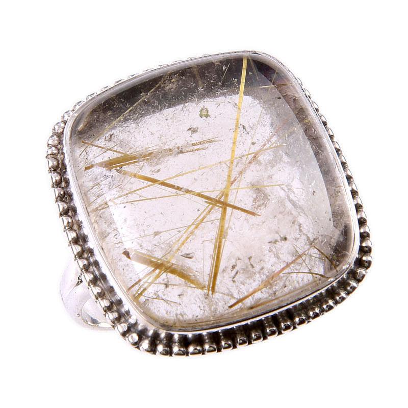 Кольцо из стерлингового серебра 925 пробы с натуральным золотым рутилом S.9 F2Q76