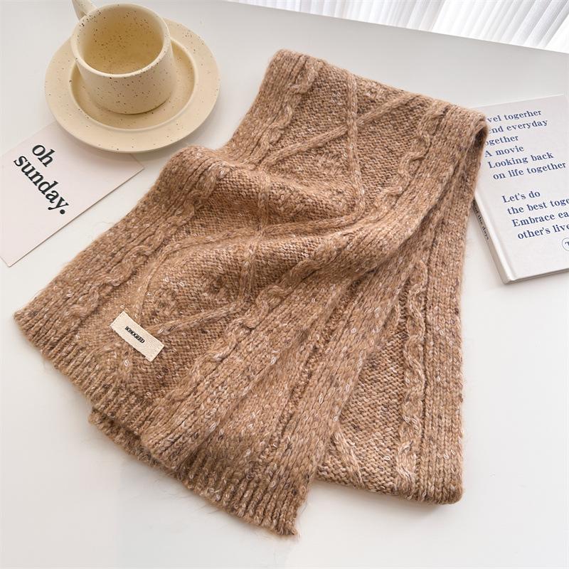 2024 Autumn And Winter New Double Sided Jacquard Solid Color Wool Knitted Scarf Versatile Warm Medium Length Shawl Neck For Women