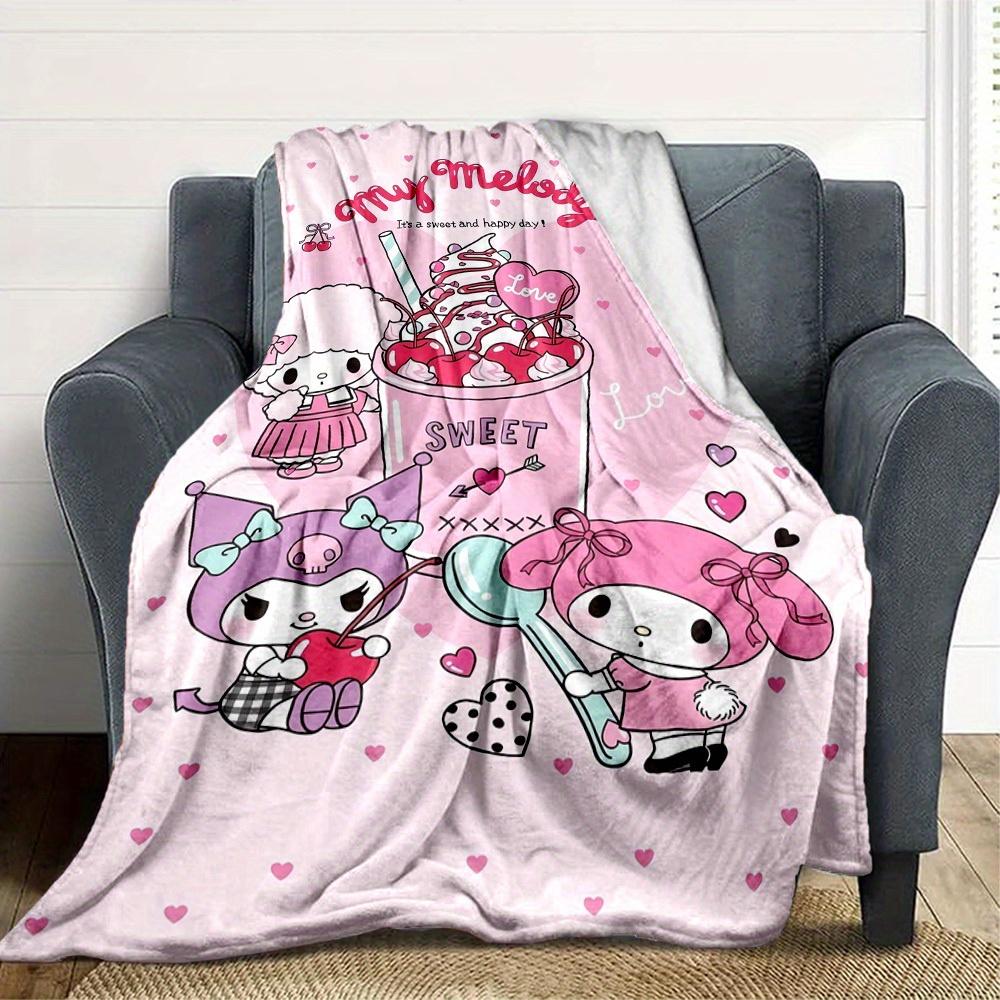 1pc Sweet, Kuromi.MyMelody RV Blanket, Digital Printed Flannel Blanket, Multi-Purpose Four Seasons Hypoallergenic Quilt for Sofa, Bed, Offic