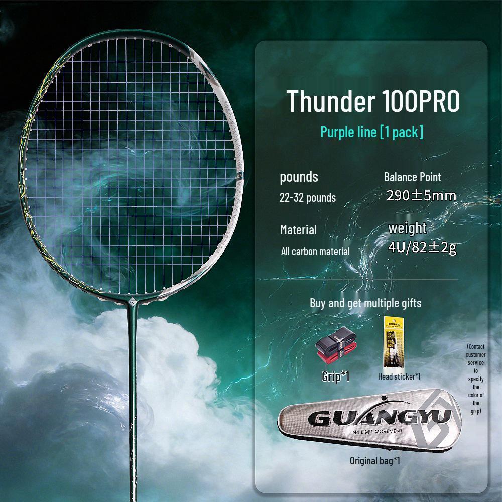 Профессиональная бадминтонная ракетка Thunder 100 - Полностью углеродное волокно 4U для взрослых