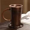 Чистая Медная Кружка для Коктейля Moscow Mule Изысканно Гравированная С крышкой Винтажная Прочная Стакан для Напитков 350 мл Плетеная Ручка Чашка для Чая