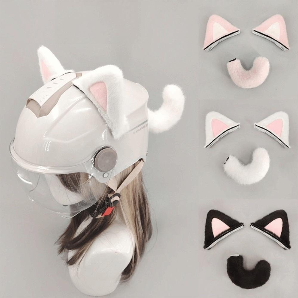 Reusable Helmet Cat Ear Decoration Removable Plush Helmet Accessory  Motorcycle Helmet