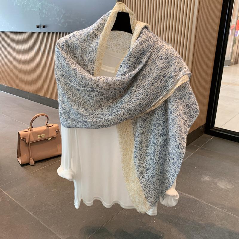 Summer Silk Scarf Shawl Sun Protection Dual-Purpose Yarn Scarf Scarf Spring And Autumn Ethnic Style Versatile Decorative Cotton And Linen Scarf