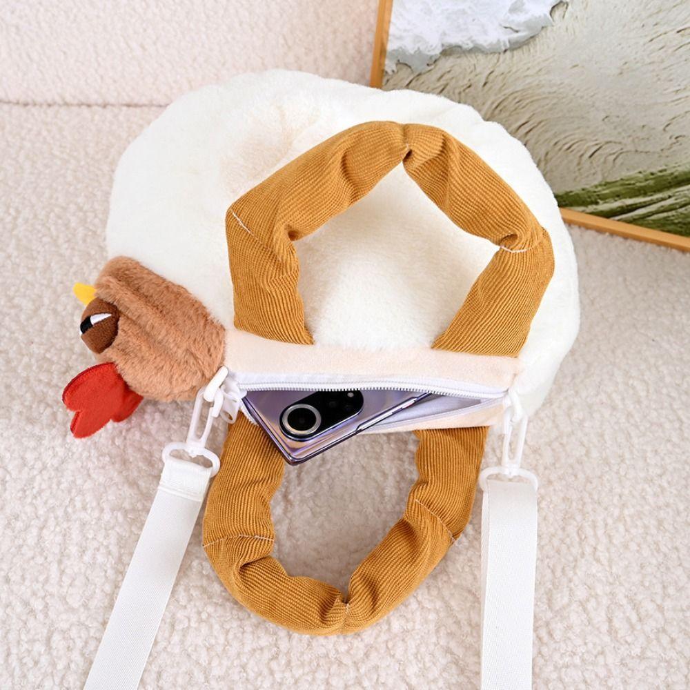 Adjustable Shoulder Strap Chicken Plush Bag Large Capacity Cartoon Tote Bag  Girls