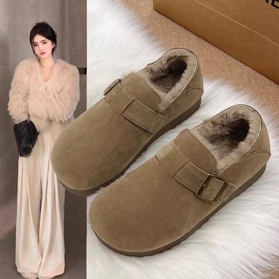 Полностью флисовые Birkenstocks для женщин, новинка зимы 2025, однослойные пушистые ботинки, утолщенные теплые, с толстой подошвой, снежные хлопковые ботинки