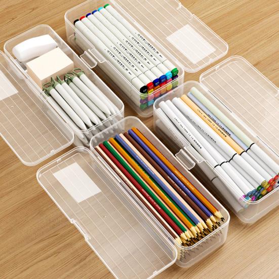 Пенал большой емкости, компактный прозрачный пластиковый ящик для хранения для дома, школы, офиса