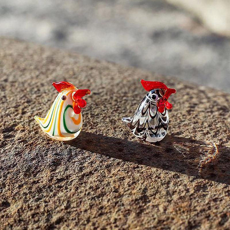 Living Room Chick Rooster Glass Beads Colorful Animal Large Small Hens Statue Miniatures