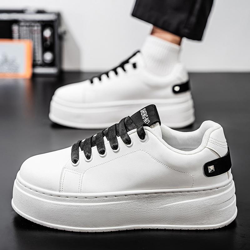 Весенняя мужская обувь Новая дышащая белая обувь Мужские модные универсальные кроссовки на толстой подошве с высоким подъемом Повседневная обувь для скейтборда Модная обувь