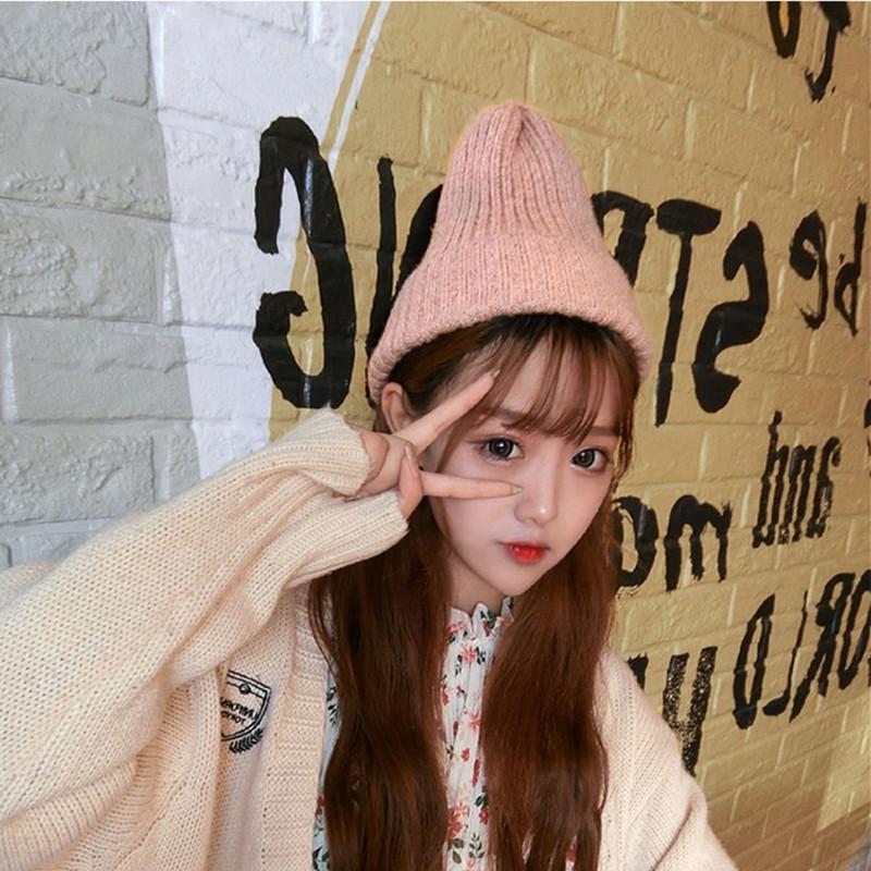 New Candy Colors Women Knitted Hat Warm Soft Trendy Hat Kpop Style Wool Beanie Elegant All-match Hat