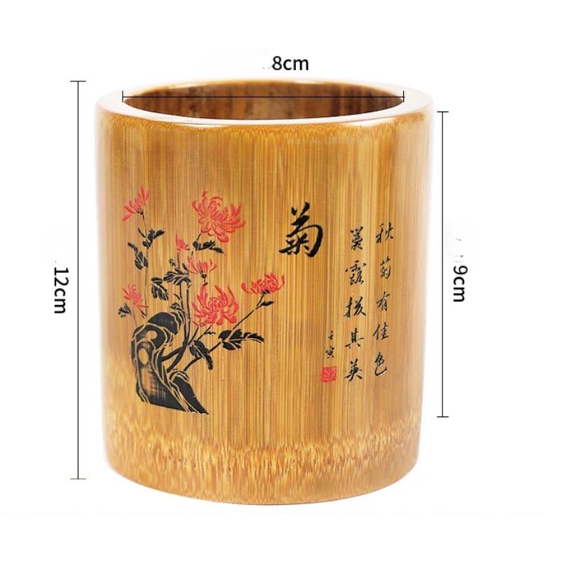 Бамбуковый резной круглый многофункциональный держатель для ручек школьный офисный рабочий стол креативные демонстрационные принадлежности канцелярский ящик для хранения