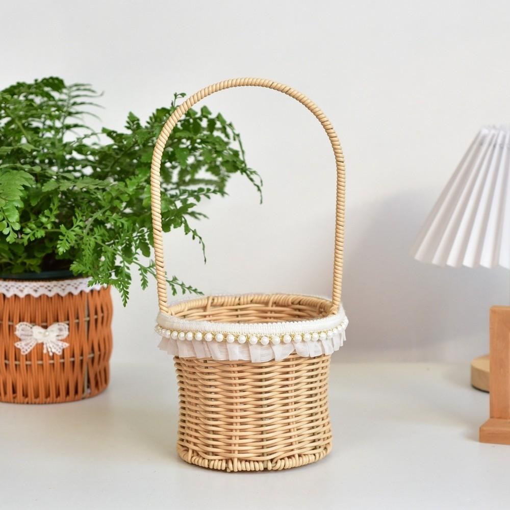 Imitation Rattan Rattan Flower Basket Decorative Picnic Weaving Basket Photo Prop