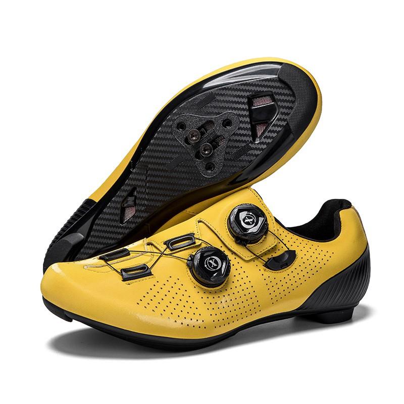 Mens Road Cycling Shoes With Dual Buckle Hard Sole Rubber Outsole Breathable Lightweight Pedal Compatible