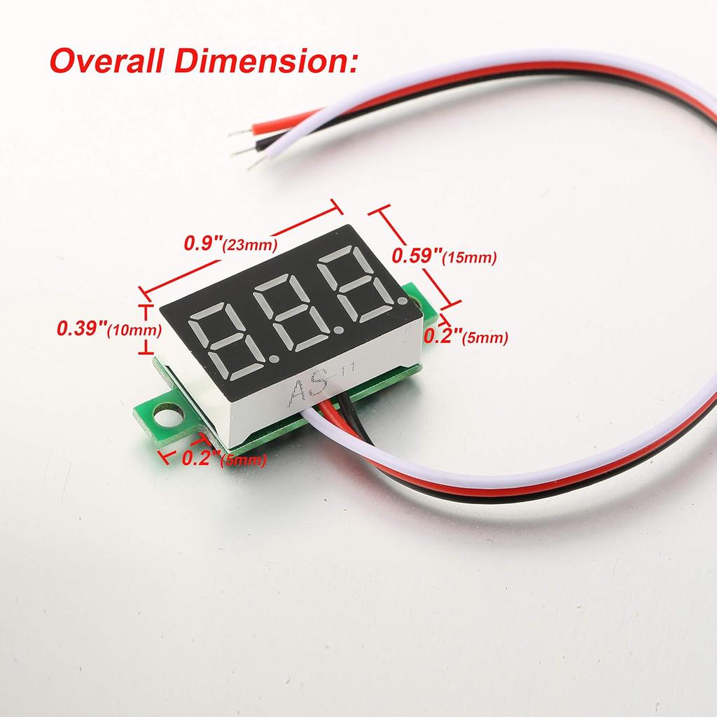 bayite Pack of 5 Three-Wire Calibratable DC 0~30V Red Digital Mini Voltmeter Gauge Tester Mount Car Motorcycle Battery Monitor Volt Voltage Meter