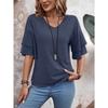 Women's Summer Tops New Solid Colour V-neck Short-sleeved Women's Double-layer Sleeve Loose T-shirt Short-sleeved