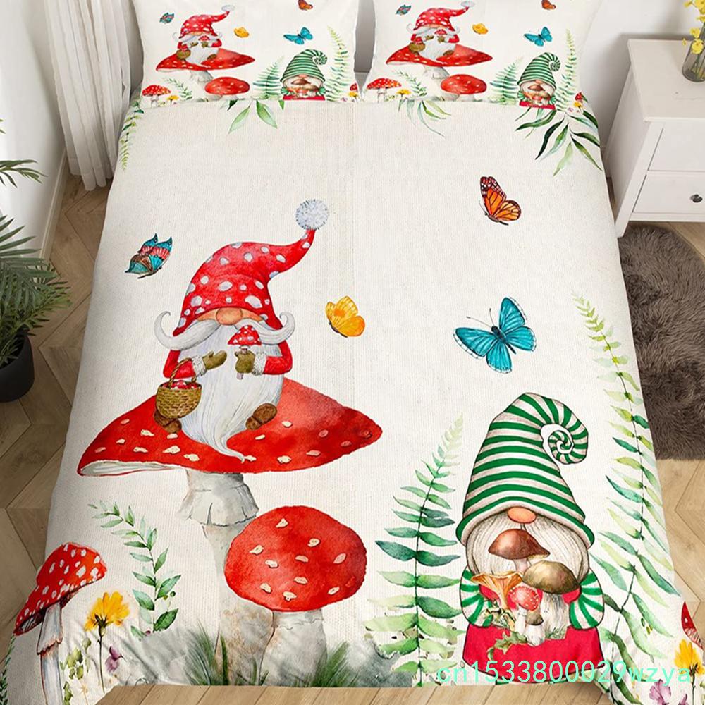 Фиолетовый лавандовый гном пододеяльник King Queen Kawaii мультяшный гном комплект постельного белья весенние цветы покрывало цветочное одеяло покрывало