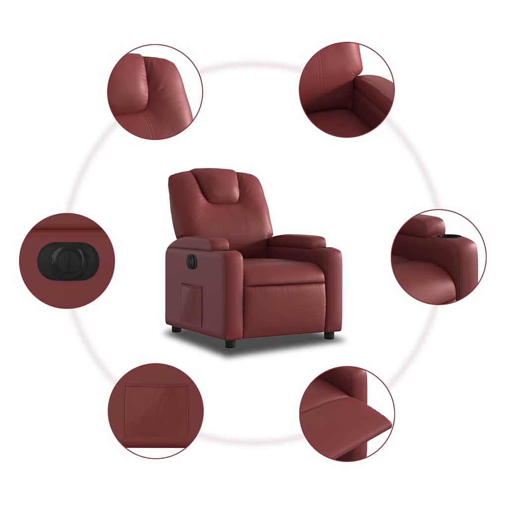 Electric Recliner Chair Burgundy Faux Leather