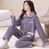 New Nightwear Ladies Fall Winter Flannel Long Sleeve Cardigan Warm and Thick Coral Velvet Home Suit