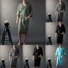 Men's Short Sleeved Long Bathrobe Home Clothes Solid Color Linen Pajamas Robe