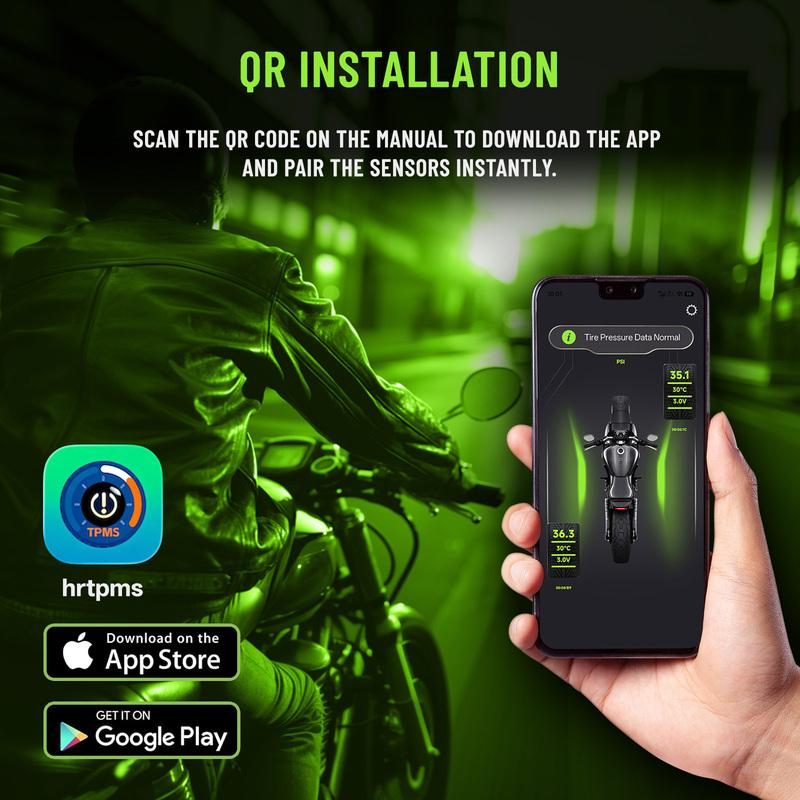 Мотоциклетная TPMS, Bluetooth 5.0, Приложение, Сигнализация давления и температуры в реальном времени, IP67 Водонепроницаемая, для Мотоцикла, Скутера, Квадроцикла