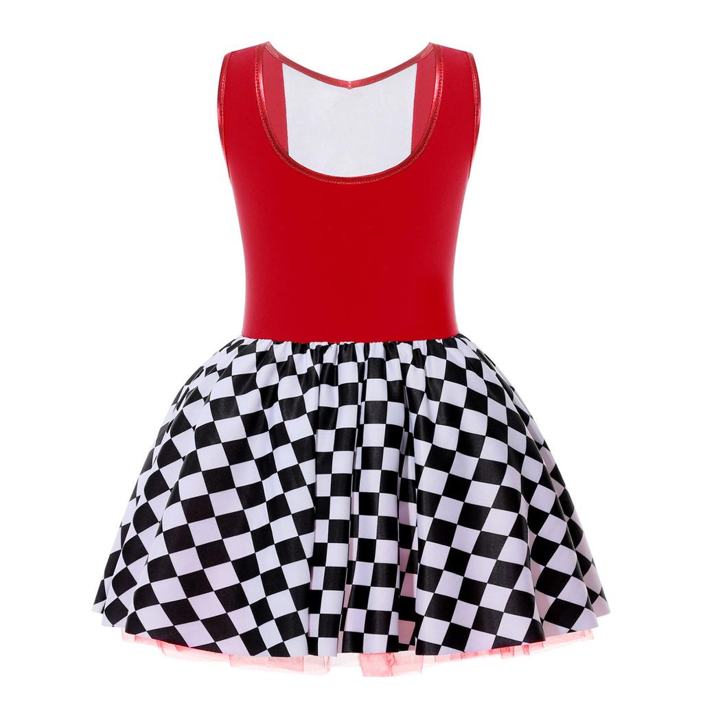 Детский костюм клоуна для девочек, платье в шахматную клетку без рукавов для Хэллоуина, карнавала, вечерние, балетное платье для косплея