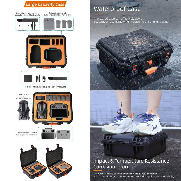 For DJI Mini 5 Pro Sunnylife Safety Hard Travel Bag Large Capacity Waterproof Shock-proof Box (Black)