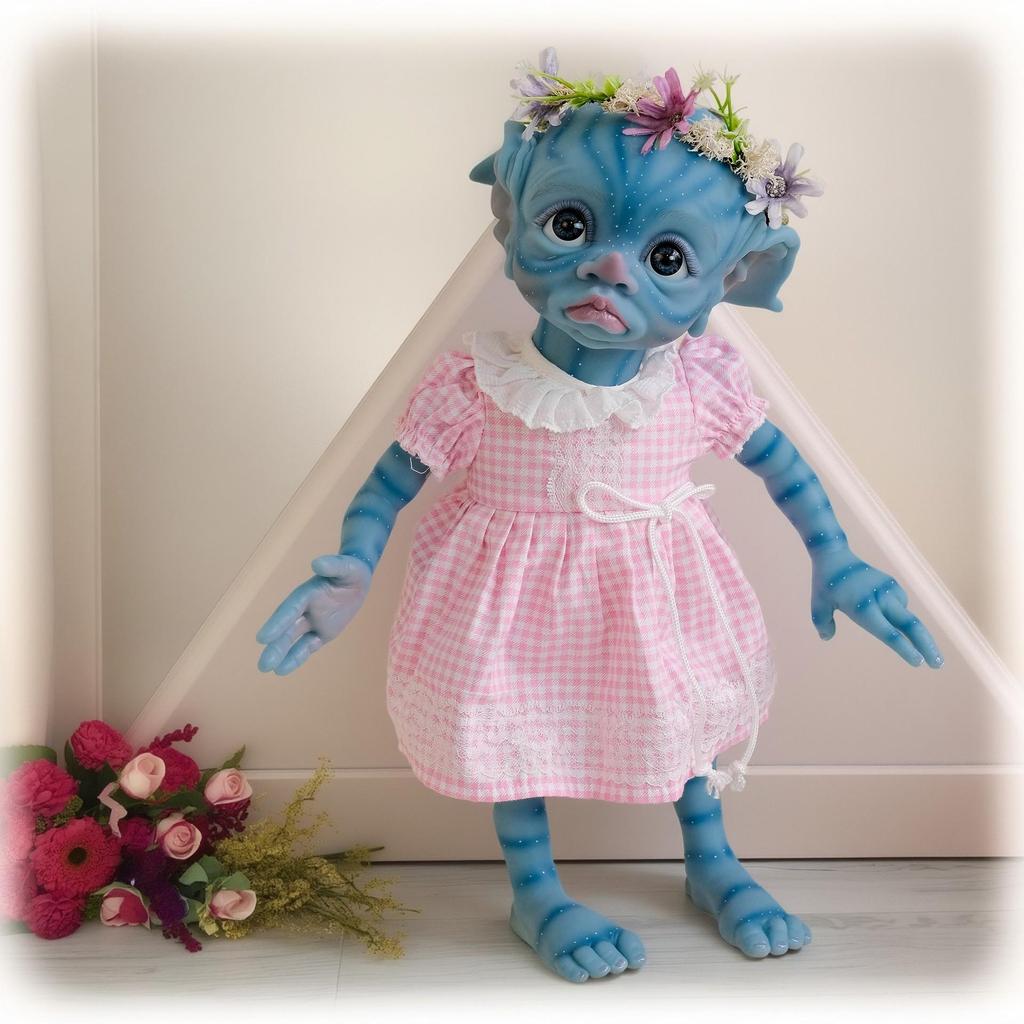 Кукла NPK Tinky Avatar 16" с розовой клетчатой юбкой, 3D-роспись, ручная работа