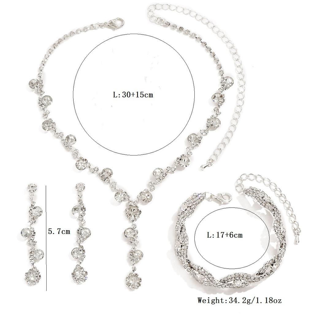 Crystal Rhinestones, Necklaces, Stud Earrings, Bracelets, Three-Piece Jewelry Accessories, Wedding And Bridal Accessories.