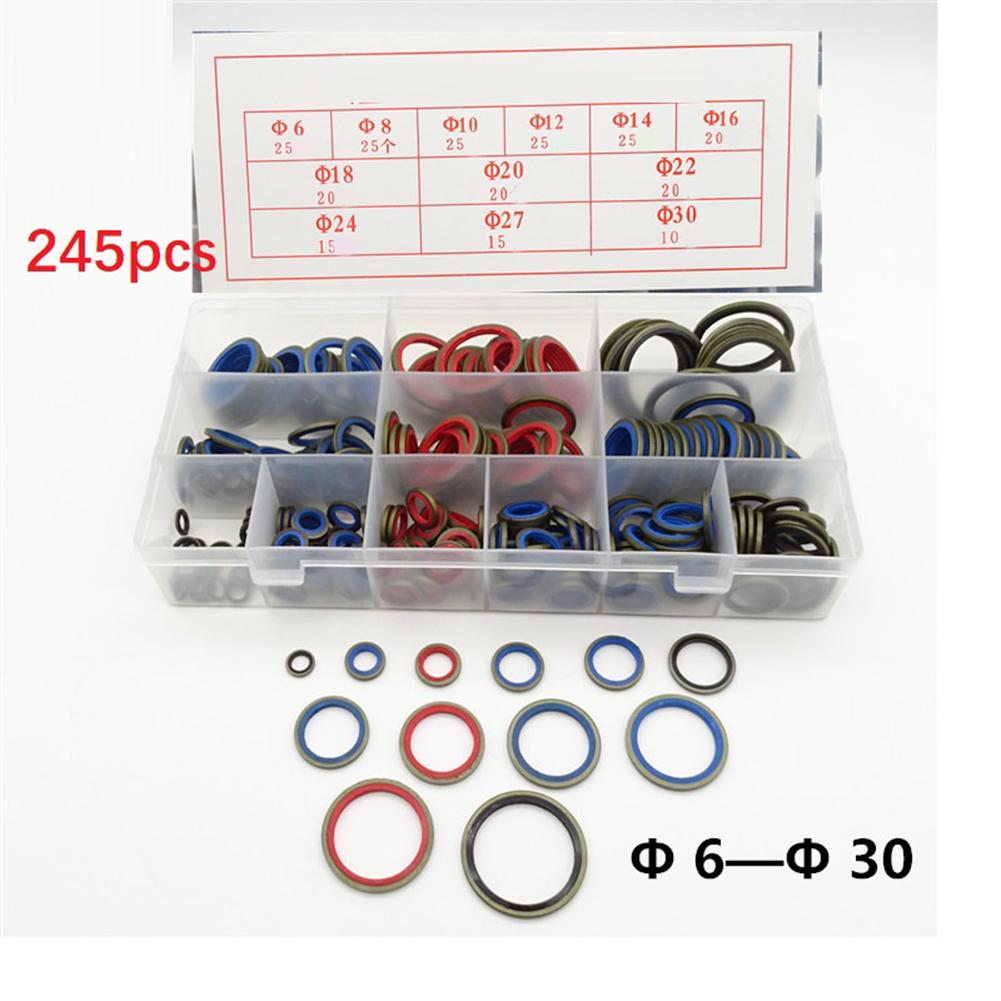 100/ 245pcs Washer Seal Assorted Sealing Gasket Set Silicone Rubber O-Ring Assortment Kits M6 M8 M10 M12-M30