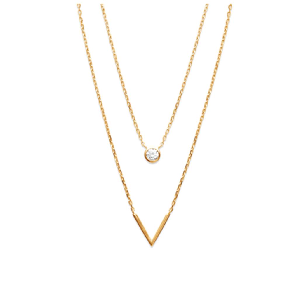 Les Trésors De Lily [R3949] - White Gold 'Boho' Gold Plated Necklace - 2 Rows - 38 and 45 Cm - Pattern 12x12 and 5 Mm