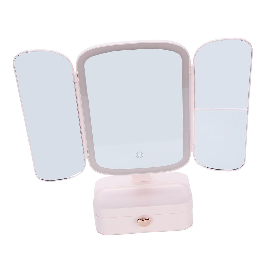 Настольное зеркало для макияжа с подсветкой и органайзером, 3 цветовых температуры, затемнение, USB-зарядка, светодиодная лампа 