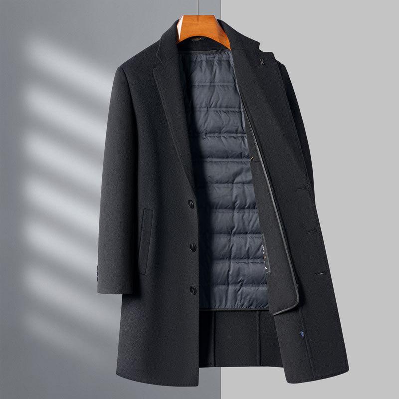Съемная подкладка из двухстороннего кашемира, мужское шерстяное пальто с воротником под костюм, зимняя ветровка средней длины для папы