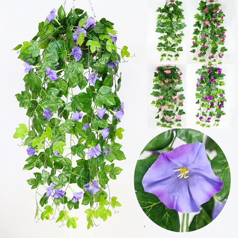 Lifelike Hanging Basket Artificial Flower Morning Glory Vine For Stunning Home Wall Decor