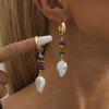 Shape Fashionable Irregular Earrings With Colorful Natural Stones Pearls And