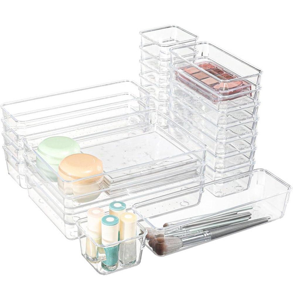 Пластиковый прозрачный косметический бокс с отделениями, прозрачный, штабелируемый, разделители для ящиков, декоративный, многофункциональный настольный ящик-органайзер