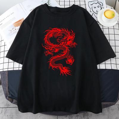 Модные футболки унисекс с уличным принтом Red Dragon, индивидуальные хлопковые футболки в стиле хип-хоп с коротким рукавом и круглым вырезом, повседневная мужская футболка большого размера, одежда