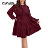 Spring and Summer Women's Dress Solid Color Long Sleeve Tie Long Large Size Dresses