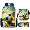 Kids Football Print Backpack Set Elementary School 3-Piece Shoulder Bag Pencil Case Crossbody
