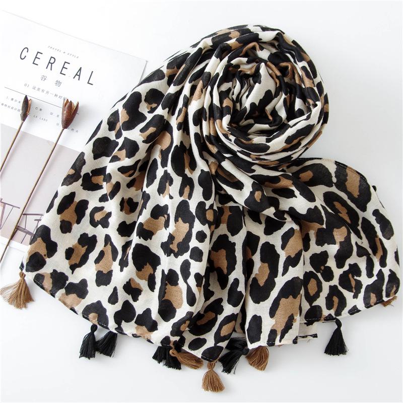 Spring And Autumn Winter Fashion Leopard Scarf Long Versatile Women'S Cotton And Hemp Silk Scarf Dual Use Shawl
