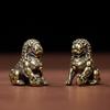 Solid Brass Chinese Lion Ornaments: Vintage Desktop or Car Decor Craft