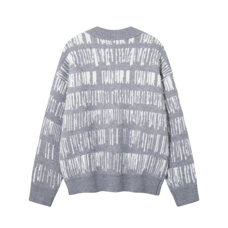 Mens Oversized Knit Sweater Jacquard Letters Long Sleeve Casual Streetwear Fall Winter
