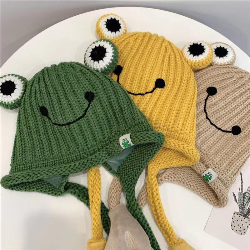 New Arrival Custom Knitted Baby Beanie Funny Frog Acrylic Beanies Hat for Kids Outside Travel