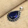 Pretty Blue Sapphire Lab-Created Gemstone Handmade 925 Solid Sterling Silver Jewelry Pendant