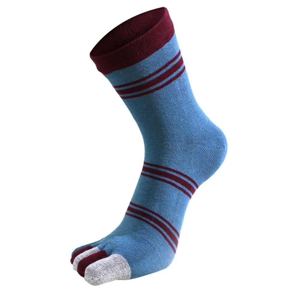 Casual Cotton For Men Striped Middle Tube Toe Socks Male Hosiery Crew Socks Five Finger Socks