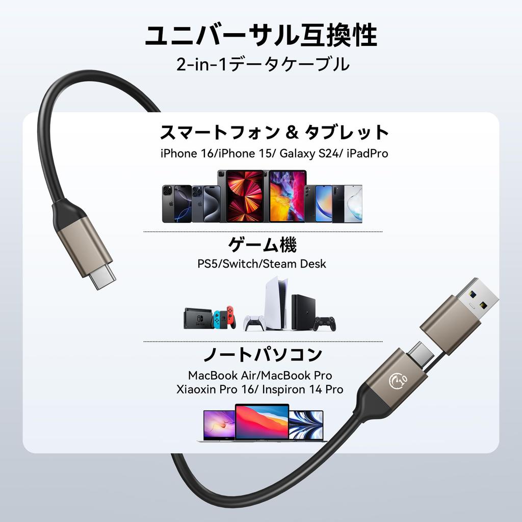 Внешний SSD Yottamaster Максимальный 2 в 1 ремешок для кабеля Портативный SSD Маленький и легкий Совместимый с iPhone 256 ГБ, 460 МБ/с, USB-C/A и в комплекте,