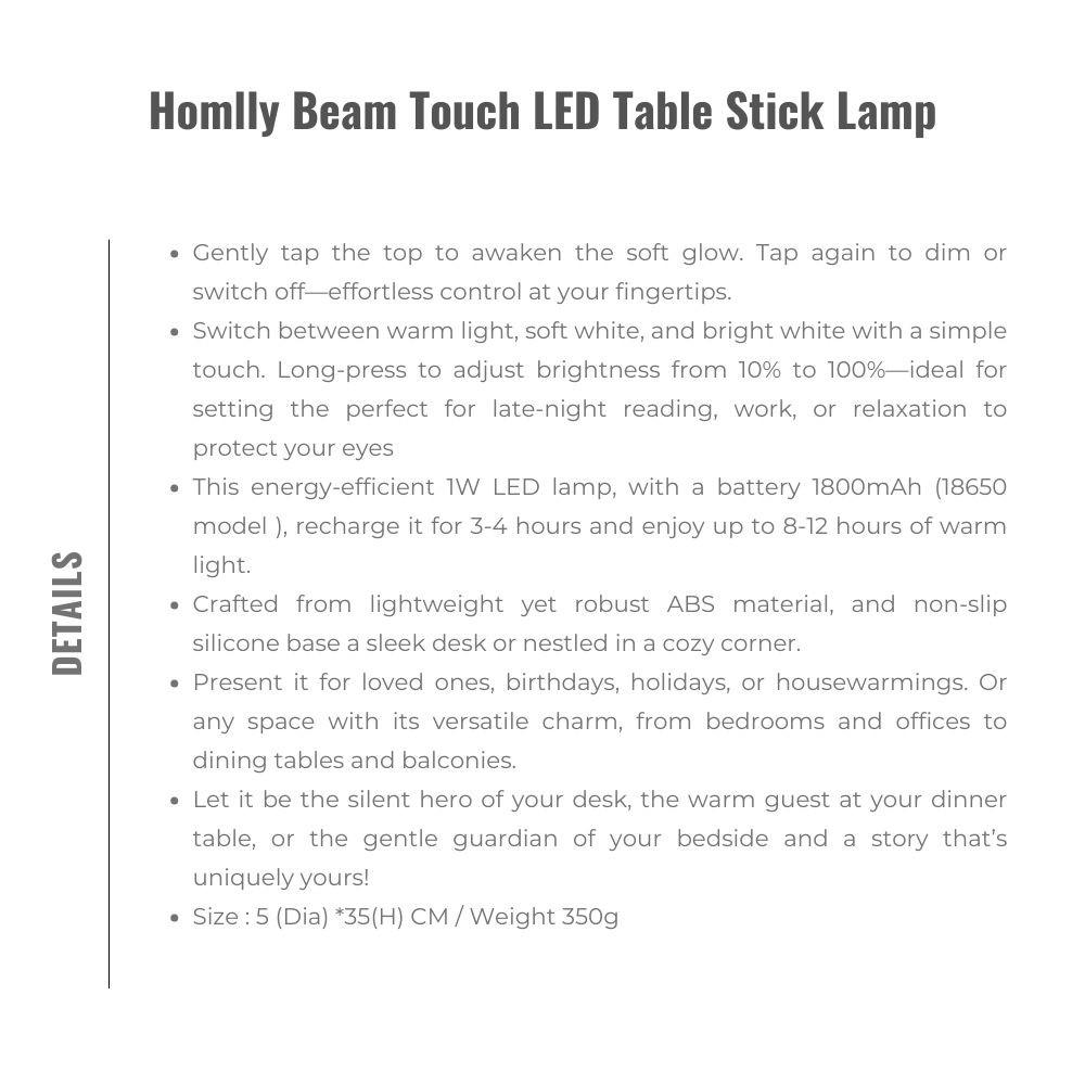 Homlly Beam Touch LED Table Stick Lamp