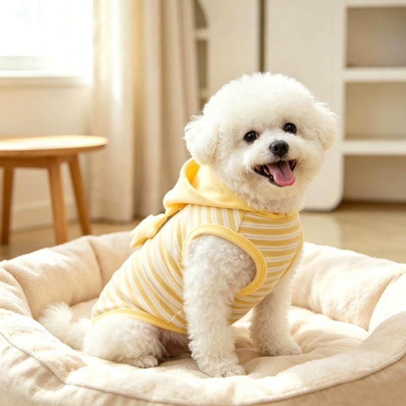 New Cute Yellow Striped Cat & Dog Hoodie - Adorable Patterned Pet Sweatshirt for Teddy & Bichon Frisé, Warm Winter Pet Supplies