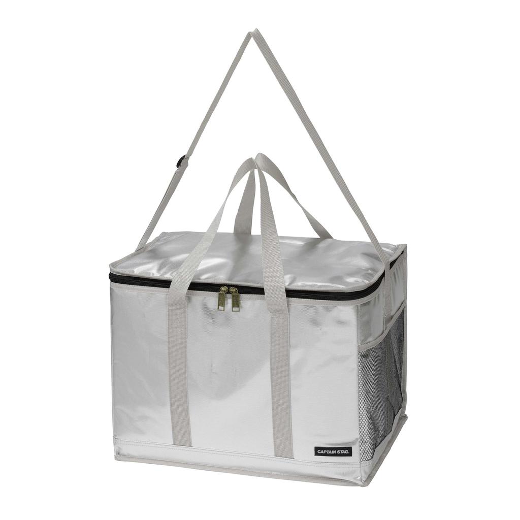 CAPTAIN STAG Cold Bag Cooler Bag Foldable Storage Double Flap Cooler Bag Capacity 35L Silver Delice UE-654