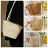 Woven Straw Bucket Bag Solid Color Shoulder Bag Portable Summer Beach Tote  Streetwear